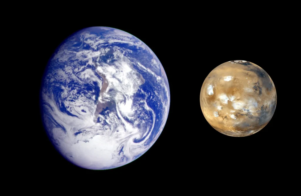 Mars and Earth - Credit NASA