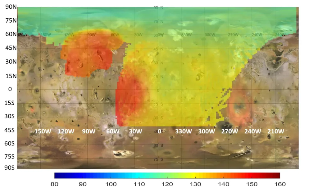 Temperature gradient by the Microwave Radiometer instrument - Credit NASA, JPL-Caltech, SwRI, USGS