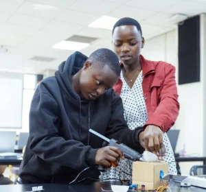 Physics Camp members build a model satellite Credits SPL